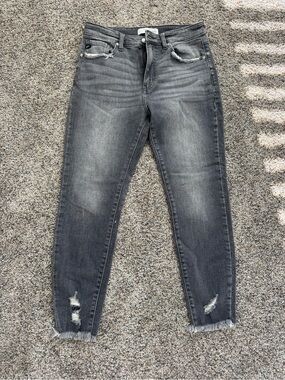 KanCan Charcoal Distressed Ankle Jeans